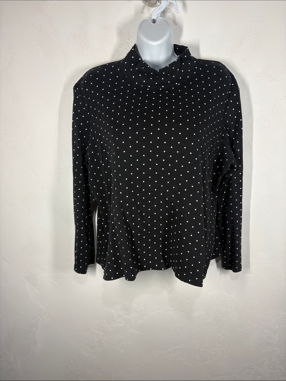Croft & Barrow Women’s Black Polka Dot Mock Neck Long-Sleeve Top size XL